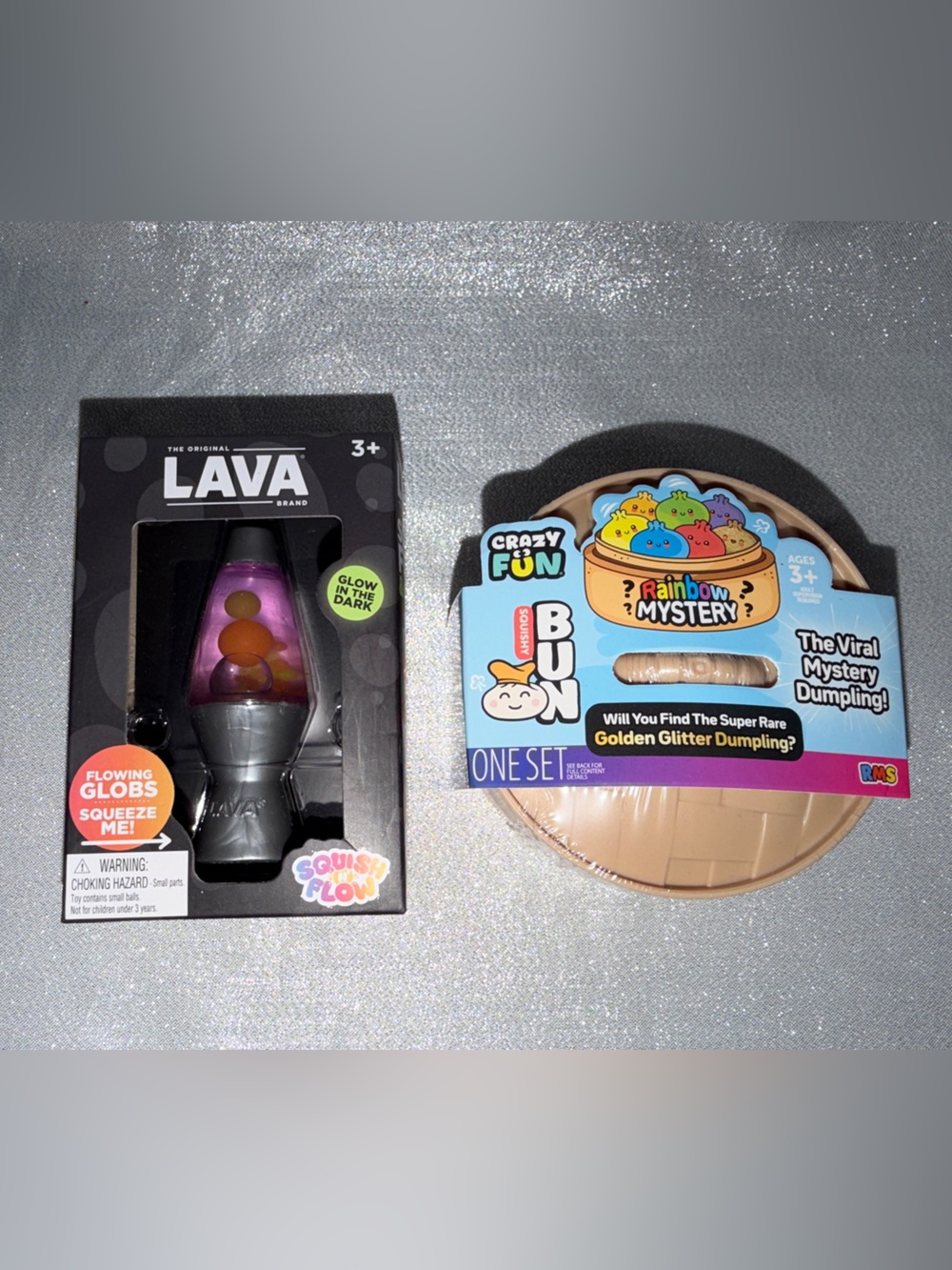 Squishy Purple Glow In The Dark Lava Lamp Toy + Rainbow Mystery Dumpling Set